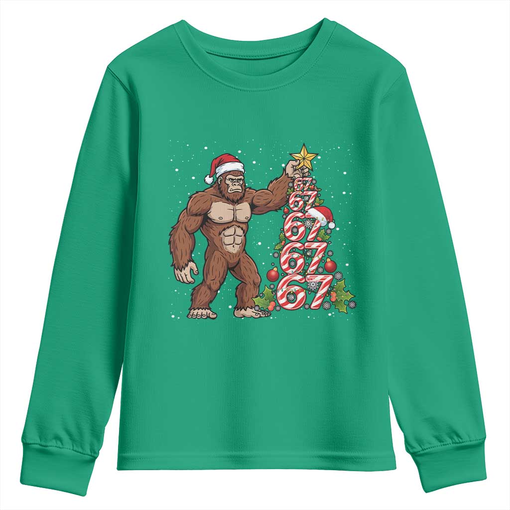 Bigfoot Christmas Tree 67 Youth Sweatshirt Holiday Six Seven Meme Brainrot Gift - Wonder Print Shop