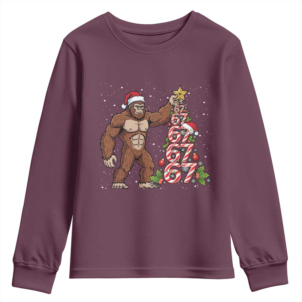 Bigfoot Christmas Tree 67 Youth Sweatshirt Holiday Six Seven Meme Brainrot Gift - Wonder Print Shop