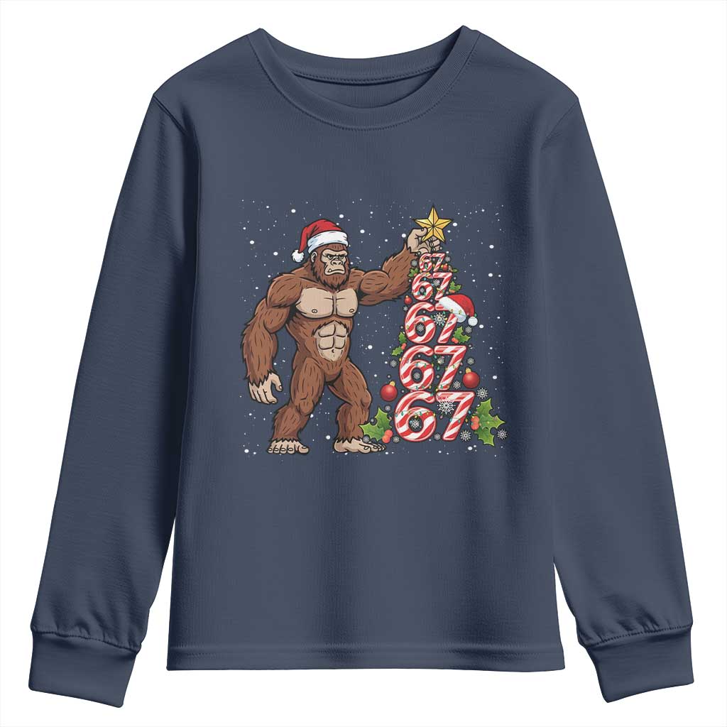 Bigfoot Christmas Tree 67 Youth Sweatshirt Holiday Six Seven Meme Brainrot Gift - Wonder Print Shop
