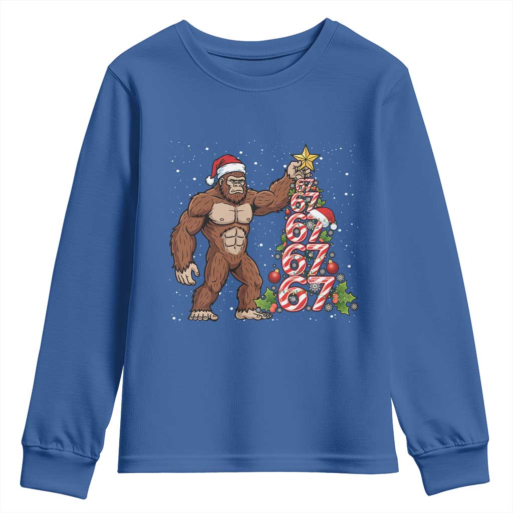 Bigfoot Christmas Tree 67 Youth Sweatshirt Holiday Six Seven Meme Brainrot Gift - Wonder Print Shop