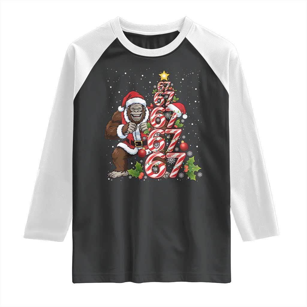 Trending Six Seven Meme Bigfoot Christmas Tree Raglan Shirt Holiday Gift - Wonder Print Shop