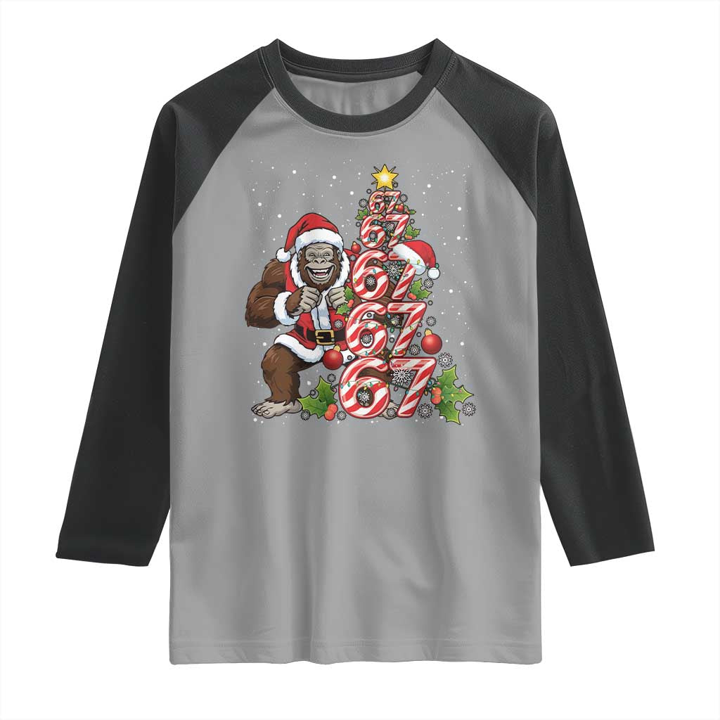 Trending Six Seven Meme Bigfoot Christmas Tree Raglan Shirt Holiday Gift - Wonder Print Shop