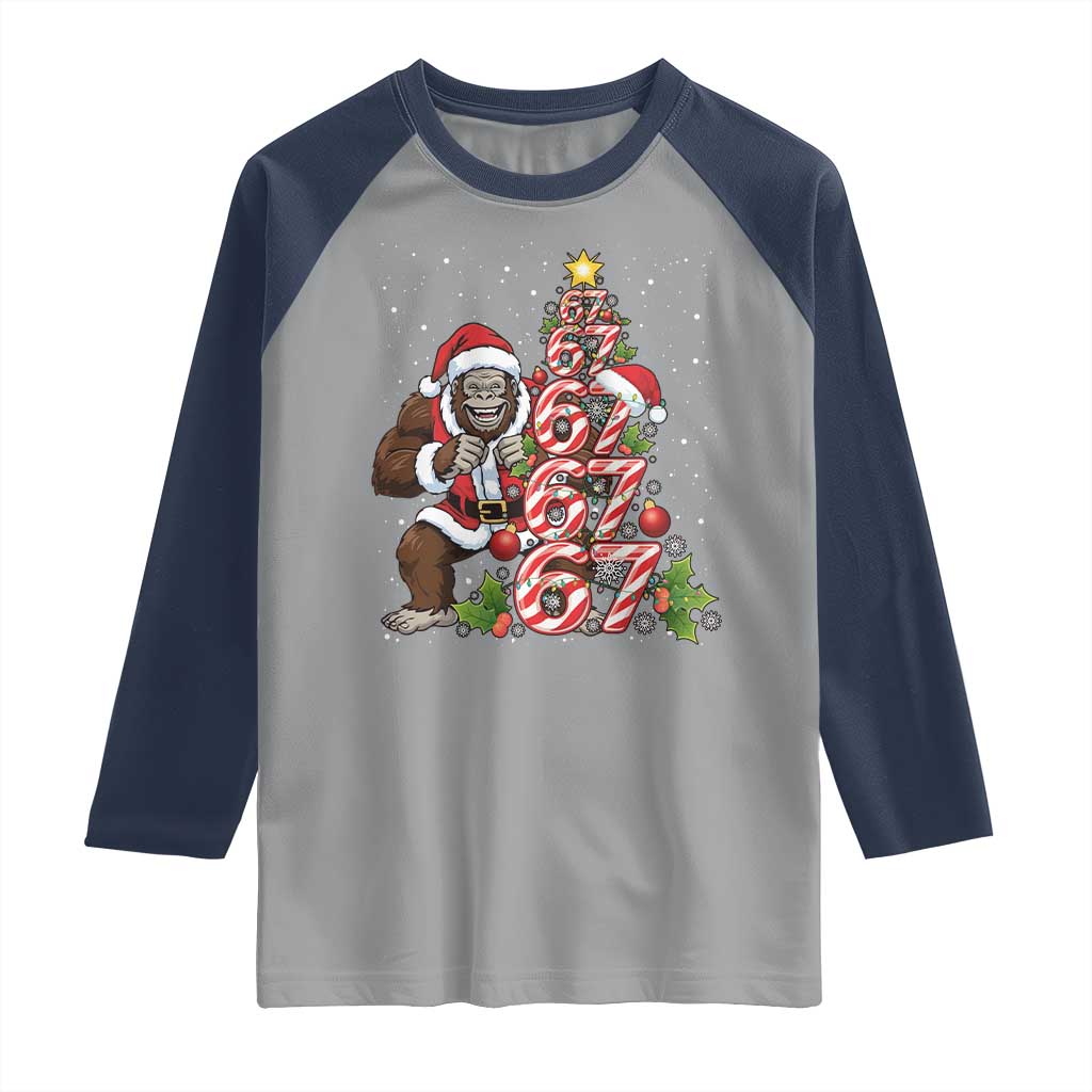 Trending Six Seven Meme Bigfoot Christmas Tree Raglan Shirt Holiday Gift - Wonder Print Shop