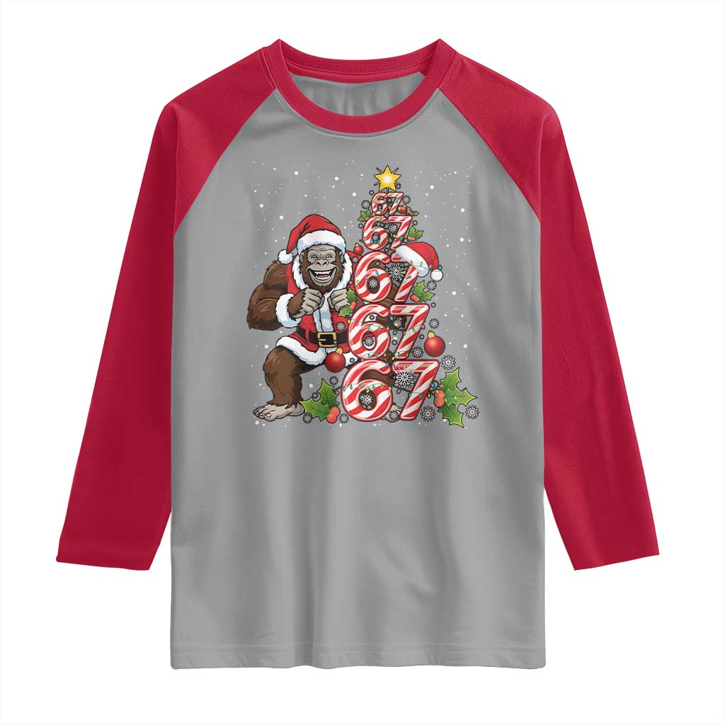 Trending Six Seven Meme Bigfoot Christmas Tree Raglan Shirt Holiday Gift - Wonder Print Shop