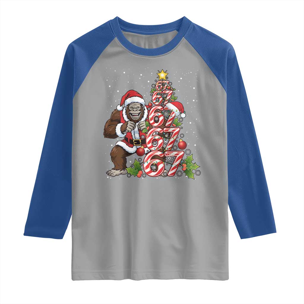 Trending Six Seven Meme Bigfoot Christmas Tree Raglan Shirt Holiday Gift - Wonder Print Shop