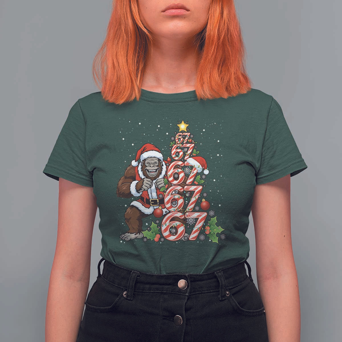 Trending Six Seven Meme Bigfoot Christmas Tree T Shirt For Women Holiday Gift - Wonder Print Shop