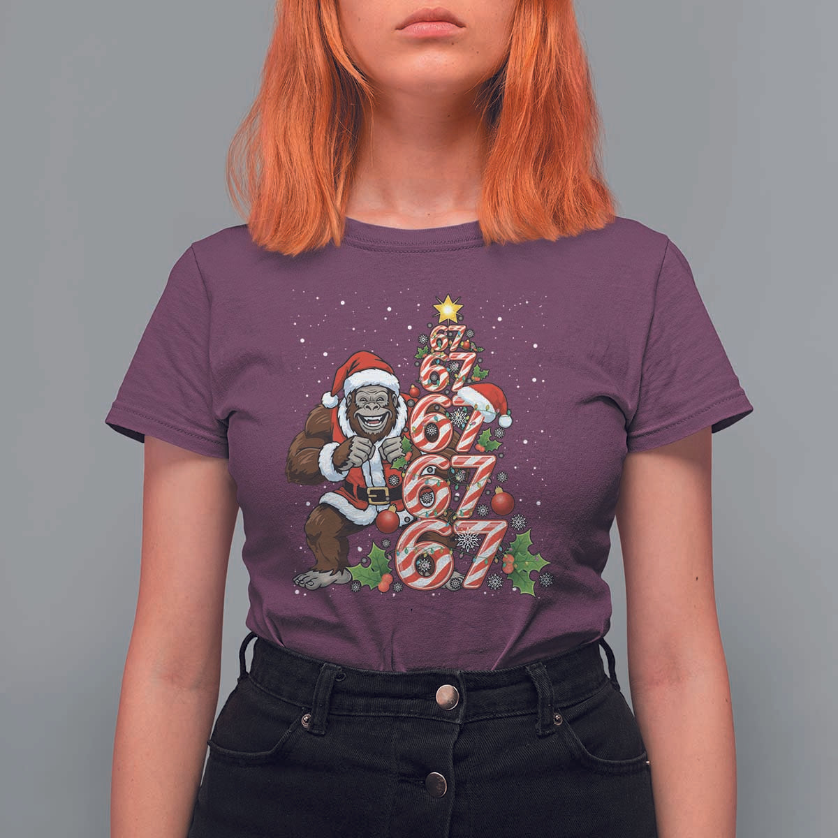 Trending Six Seven Meme Bigfoot Christmas Tree T Shirt For Women Holiday Gift - Wonder Print Shop