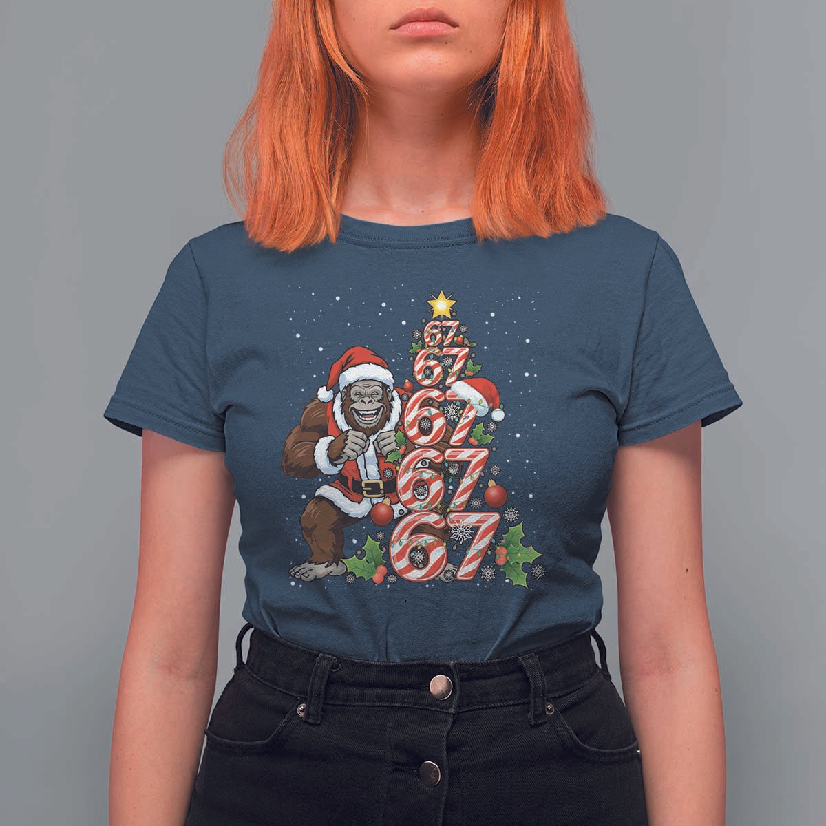 Trending Six Seven Meme Bigfoot Christmas Tree T Shirt For Women Holiday Gift - Wonder Print Shop