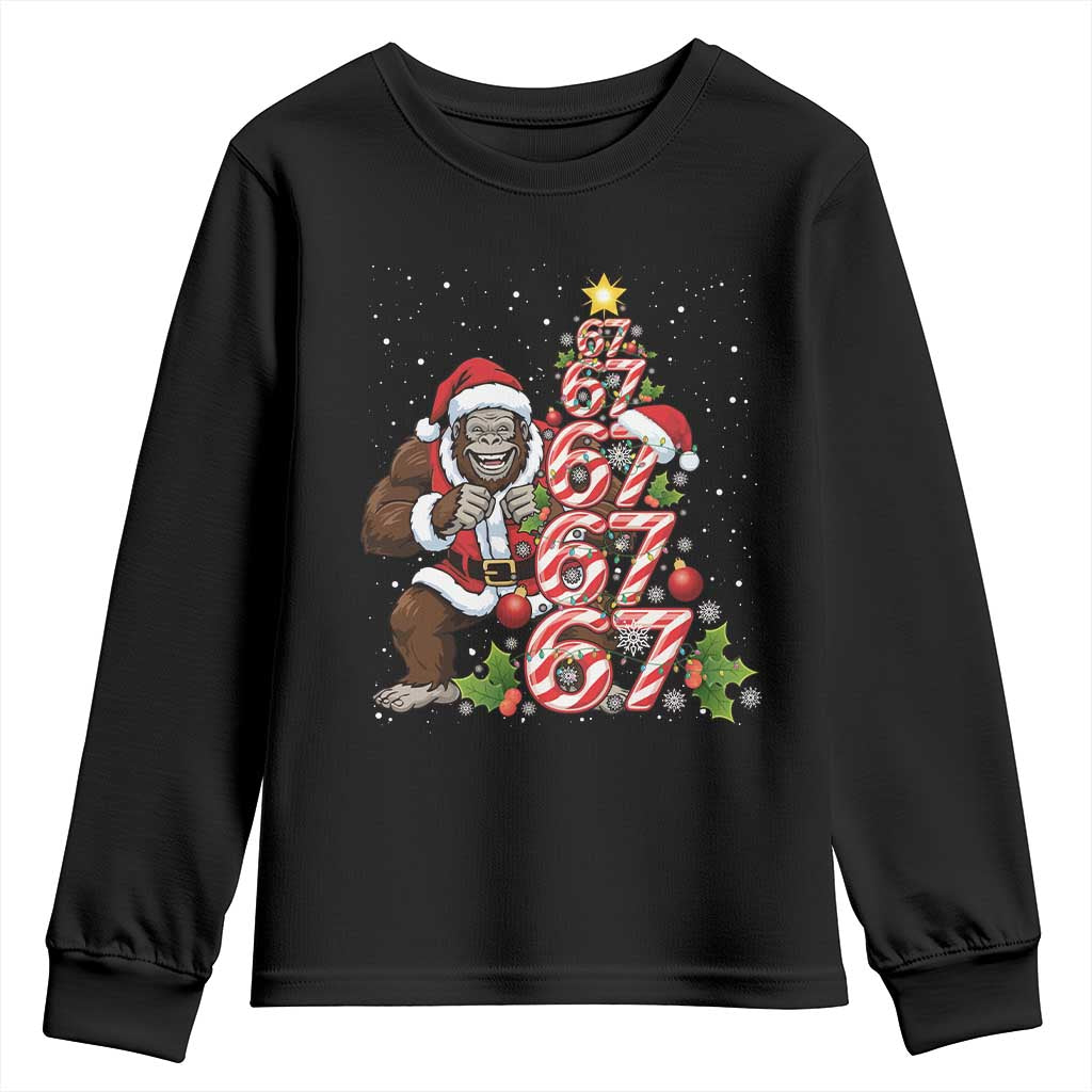 Trending Six Seven Meme Bigfoot Christmas Tree Youth Sweatshirt Holiday Gift - Wonder Print Shop