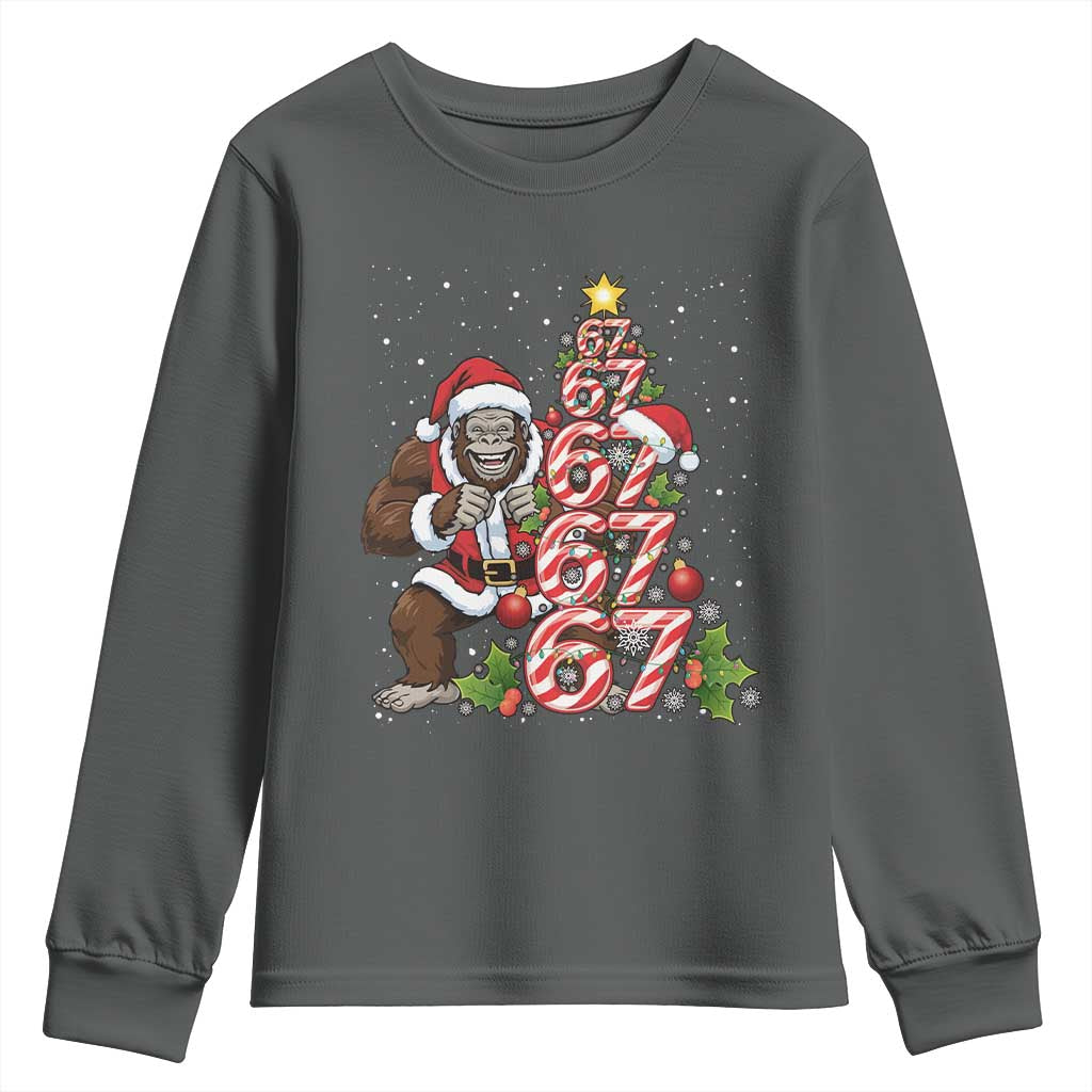Trending Six Seven Meme Bigfoot Christmas Tree Youth Sweatshirt Holiday Gift - Wonder Print Shop