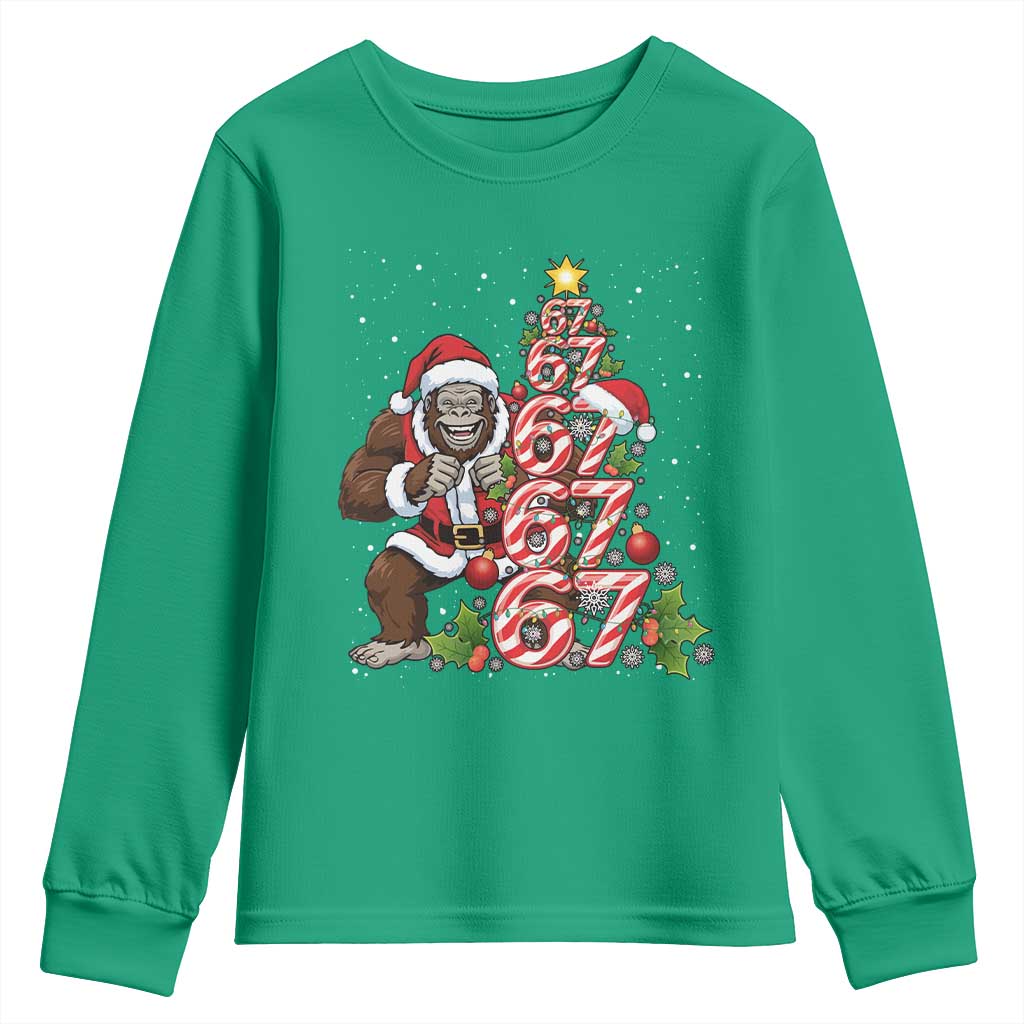 Trending Six Seven Meme Bigfoot Christmas Tree Youth Sweatshirt Holiday Gift - Wonder Print Shop