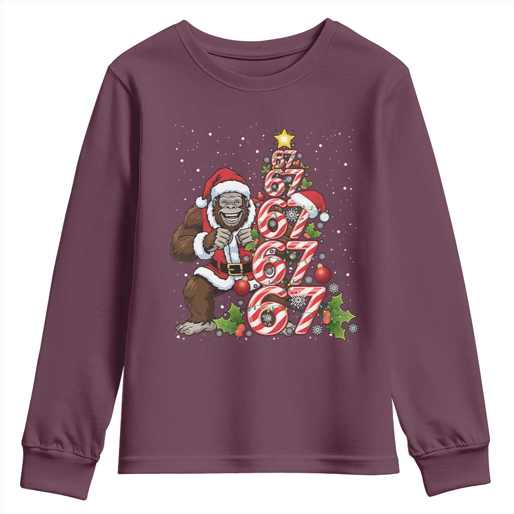 Trending Six Seven Meme Bigfoot Christmas Tree Youth Sweatshirt Holiday Gift - Wonder Print Shop