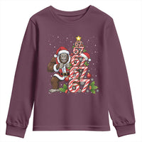 Trending Six Seven Meme Bigfoot Christmas Tree Youth Sweatshirt Holiday Gift - Wonder Print Shop