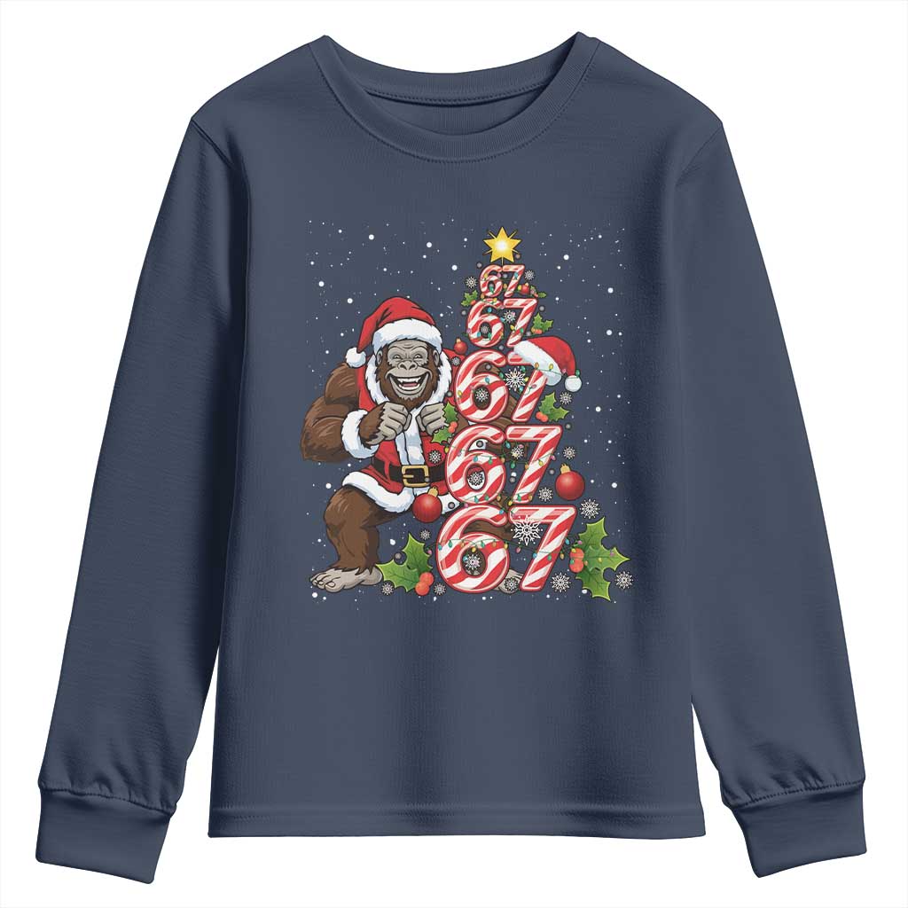 Trending Six Seven Meme Bigfoot Christmas Tree Youth Sweatshirt Holiday Gift - Wonder Print Shop