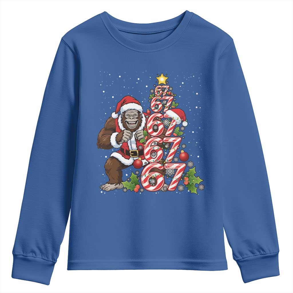 Trending Six Seven Meme Bigfoot Christmas Tree Youth Sweatshirt Holiday Gift - Wonder Print Shop