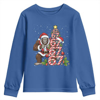 Trending Six Seven Meme Bigfoot Christmas Tree Youth Sweatshirt Holiday Gift - Wonder Print Shop