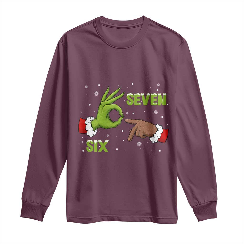 Funny Green And Bigfoot Six Seven Meme Long Sleeve Shirt Christmas Trend Gift - Wonder Print Shop