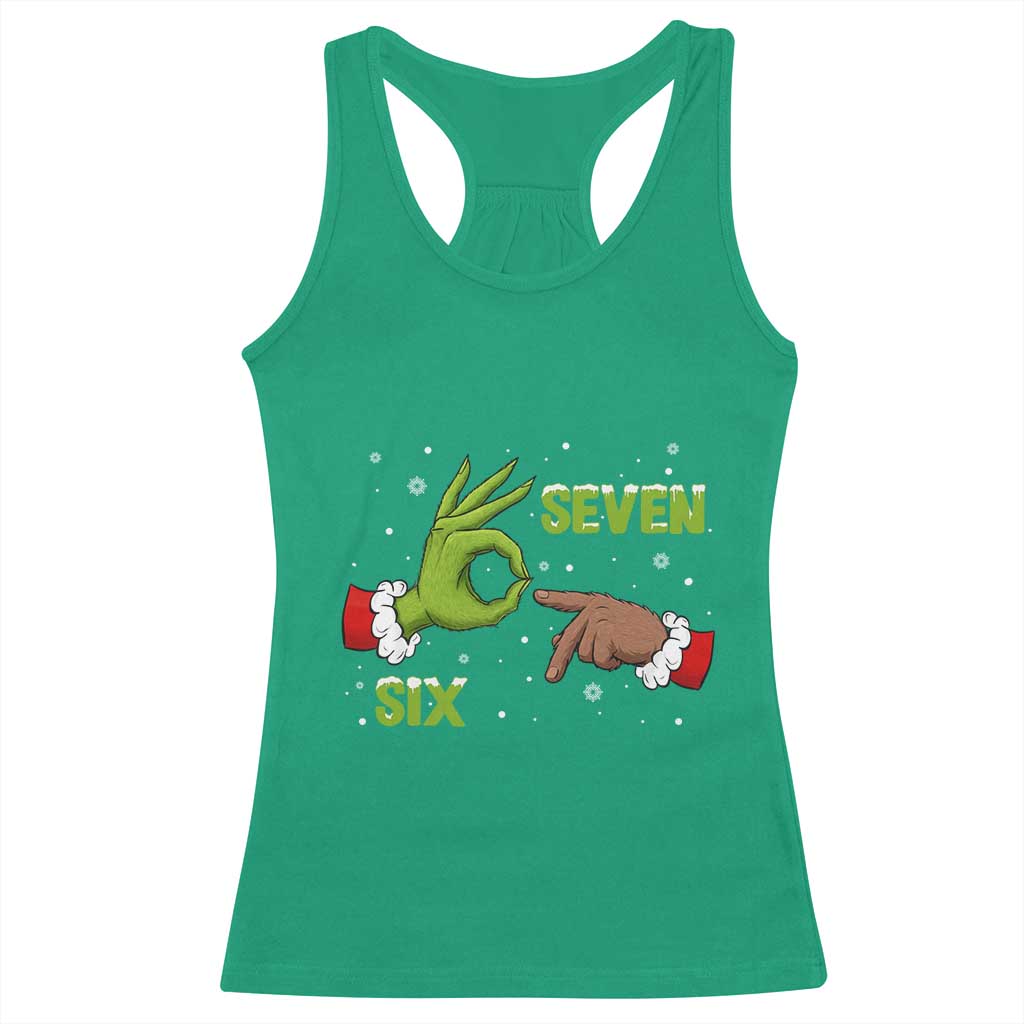 Funny Green And Bigfoot Six Seven Meme Racerback Tank Top Christmas Trend Gift - Wonder Print Shop