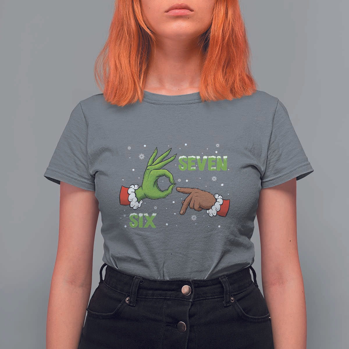 Funny Green And Bigfoot Six Seven Meme T Shirt For Women Christmas Trend Gift - Wonder Print Shop