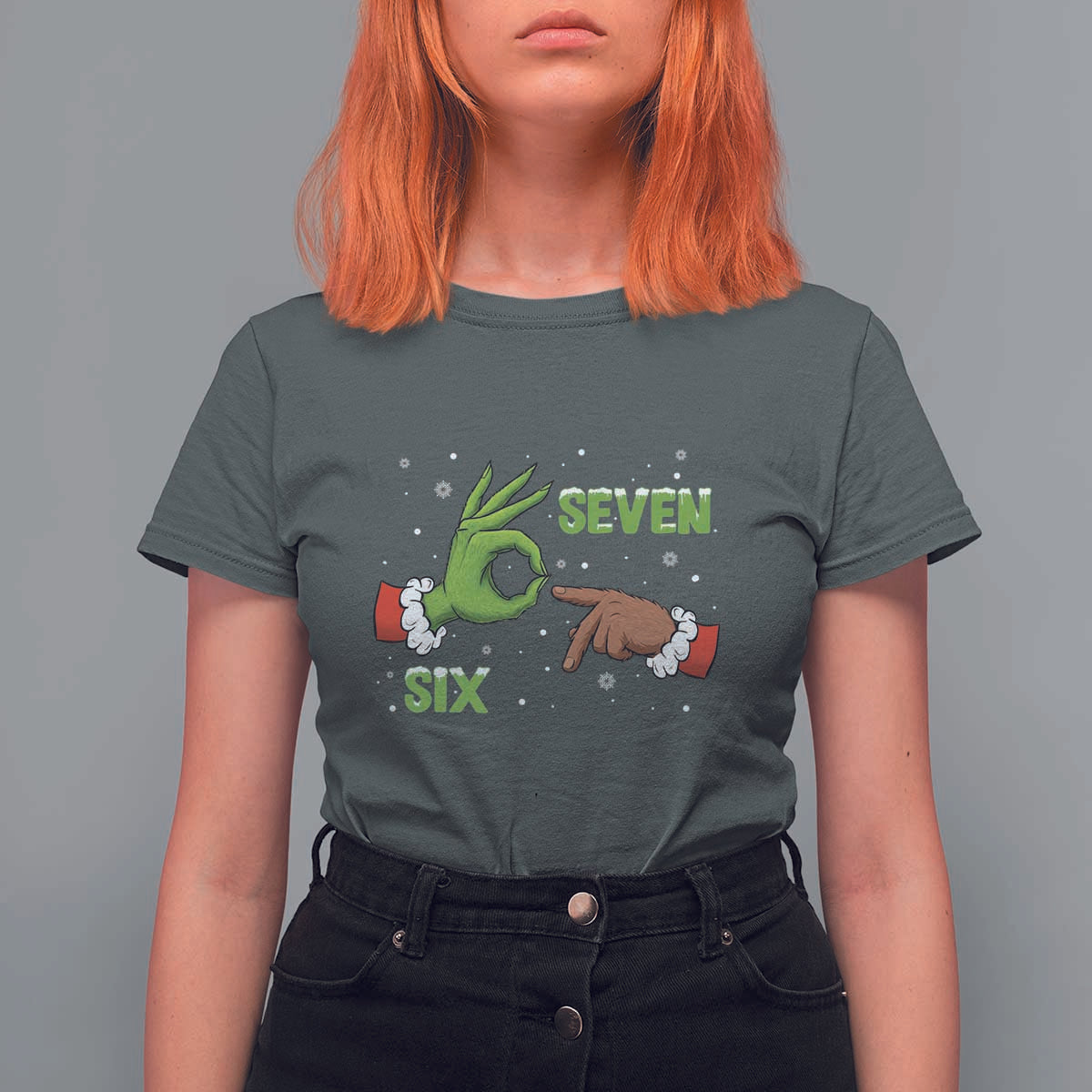 Funny Green And Bigfoot Six Seven Meme T Shirt For Women Christmas Trend Gift - Wonder Print Shop
