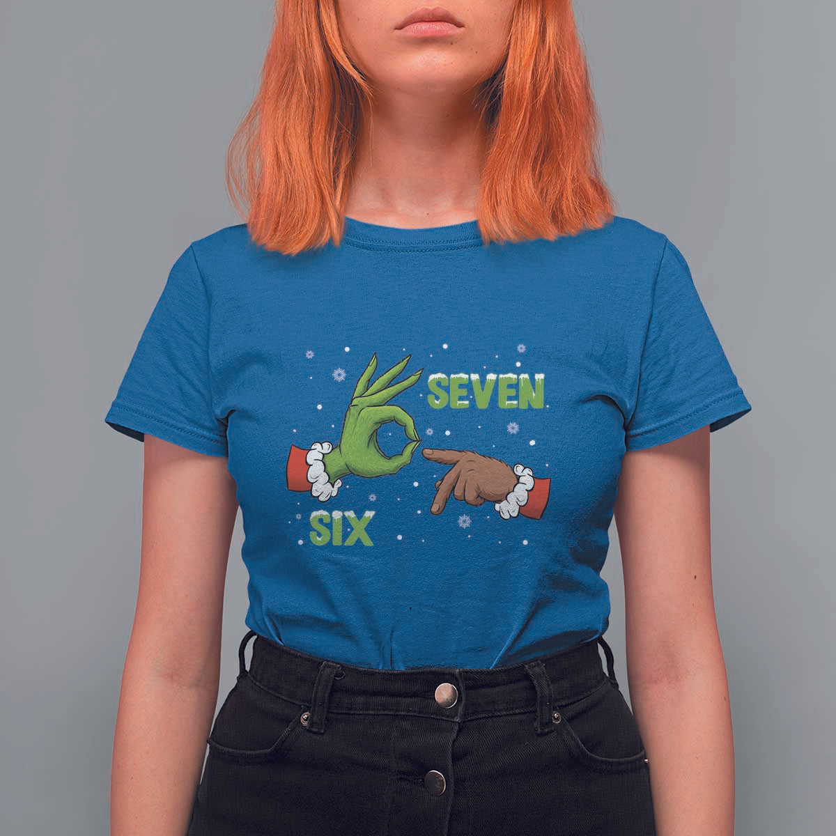 Funny Green And Bigfoot Six Seven Meme T Shirt For Women Christmas Trend Gift - Wonder Print Shop