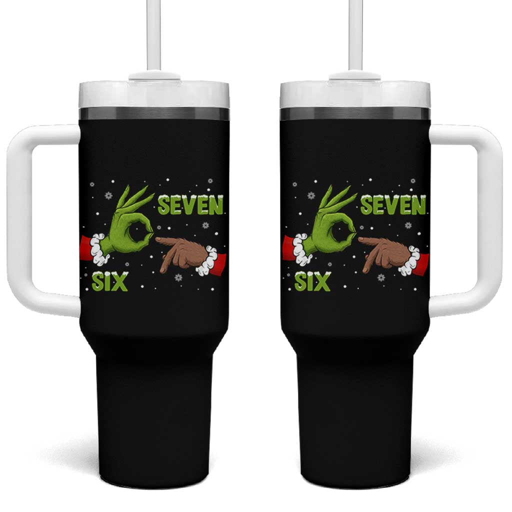 Funny Green And Bigfoot Six Seven Meme Tumbler With Handle Christmas Trend Gift - Wonder Print Shop