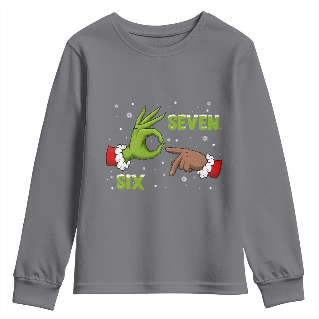 Funny Green And Bigfoot Six Seven Meme Youth Sweatshirt Christmas Trend Gift - Wonder Print Shop