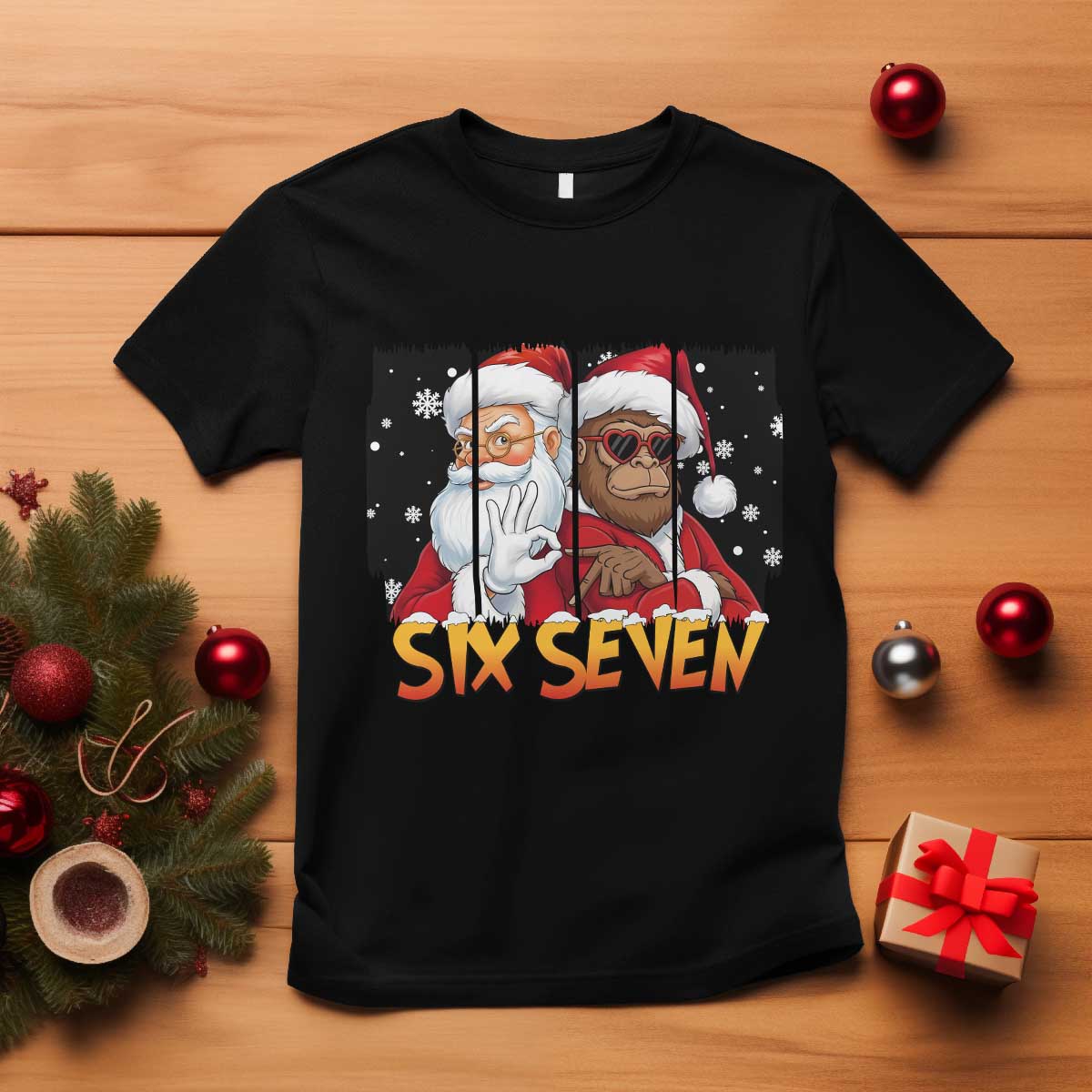 Six Seven Meme Santa Bigfoot T Shirt 67 Viral Gen Alpha Slang Christmas Gift - Wonder Print Shop