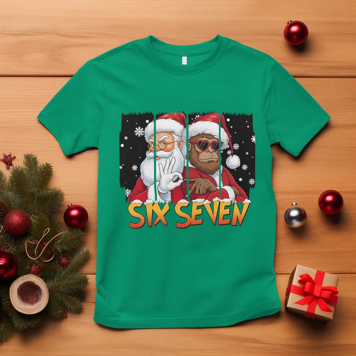 Six Seven Meme Santa Bigfoot T Shirt 67 Viral Gen Alpha Slang Christmas Gift - Wonder Print Shop