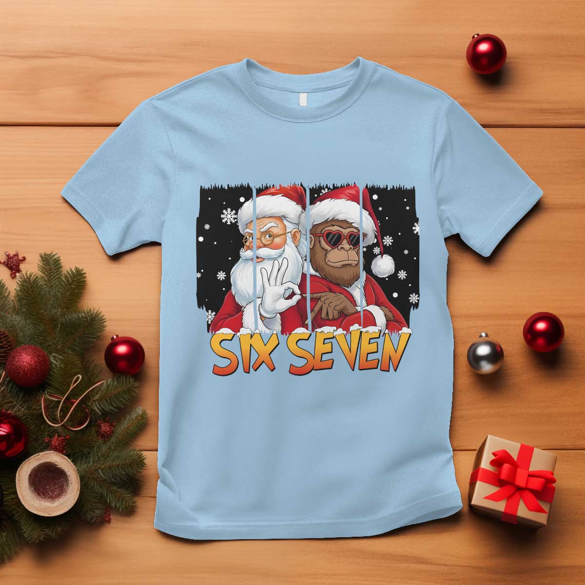 Six Seven Meme Santa Bigfoot T Shirt 67 Viral Gen Alpha Slang Christmas Gift - Wonder Print Shop