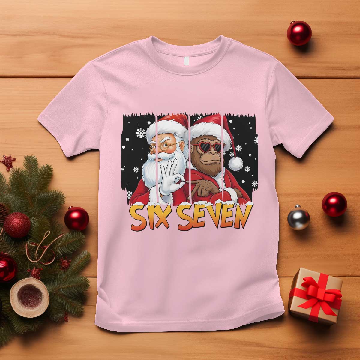 Six Seven Meme Santa Bigfoot T Shirt 67 Viral Gen Alpha Slang Christmas Gift - Wonder Print Shop