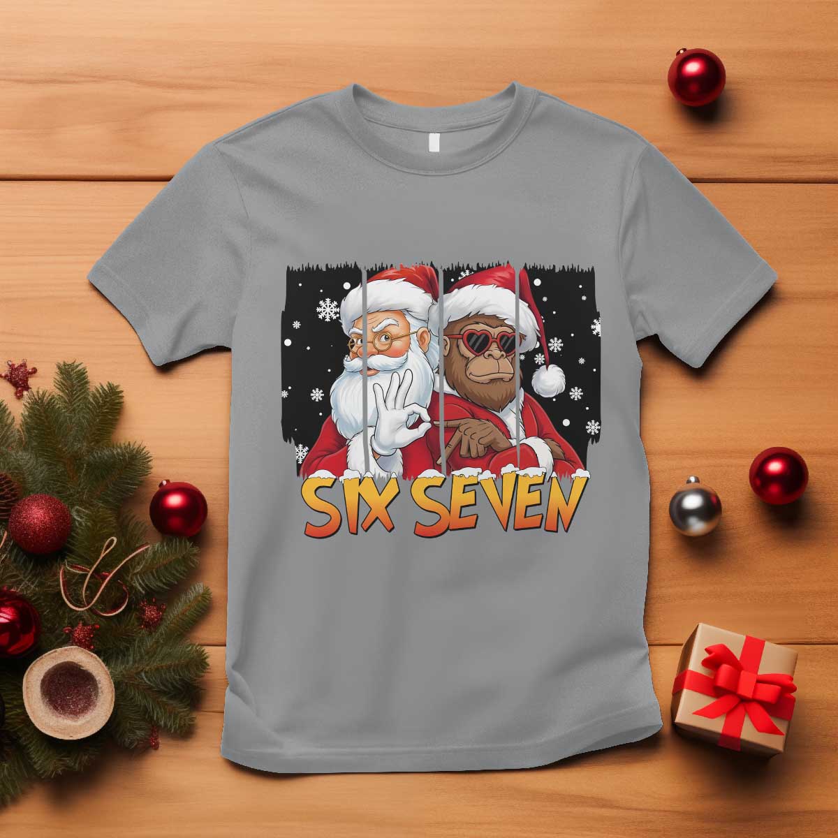 Six Seven Meme Santa Bigfoot T Shirt 67 Viral Gen Alpha Slang Christmas Gift - Wonder Print Shop