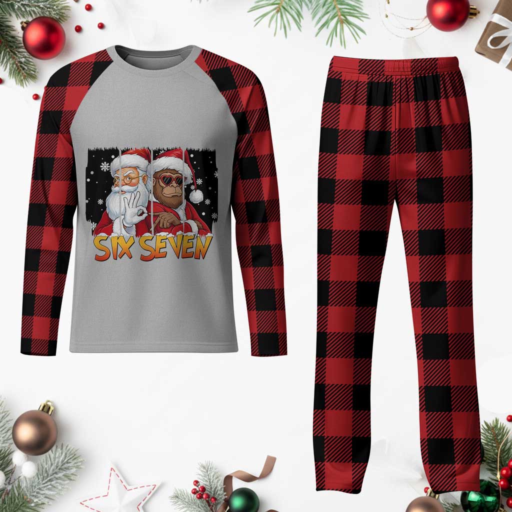 Six Seven Meme Santa Bigfoot Plaid Pajama Set 67 Viral Gen Alpha Slang Christmas Gift - Wonder Print Shop