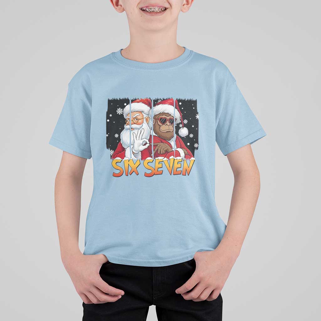 Six Seven Meme Santa Bigfoot T Shirt For Kid 67 Viral Gen Alpha Slang Christmas Gift - Wonder Print Shop