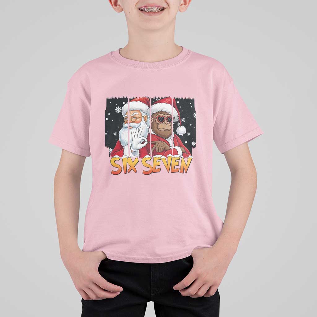 Six Seven Meme Santa Bigfoot T Shirt For Kid 67 Viral Gen Alpha Slang Christmas Gift - Wonder Print Shop