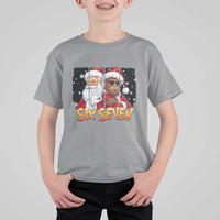 Six Seven Meme Santa Bigfoot T Shirt For Kid 67 Viral Gen Alpha Slang Christmas Gift - Wonder Print Shop