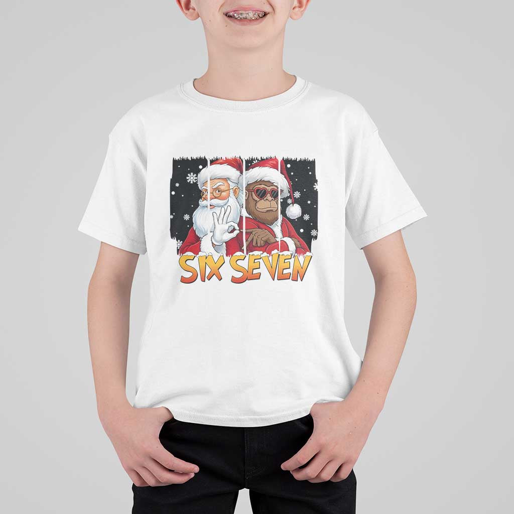 Six Seven Meme Santa Bigfoot T Shirt For Kid 67 Viral Gen Alpha Slang Christmas Gift - Wonder Print Shop