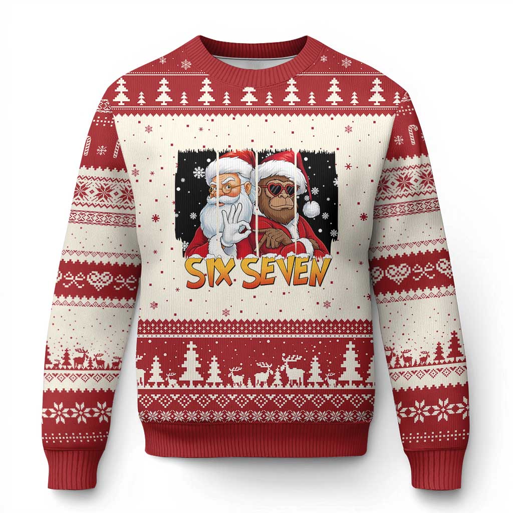 Six Seven Meme Santa Bigfoot Ugly Christmas Sweater 67 Viral Gen Alpha Slang Xmas Gift - Wonder Print Shop