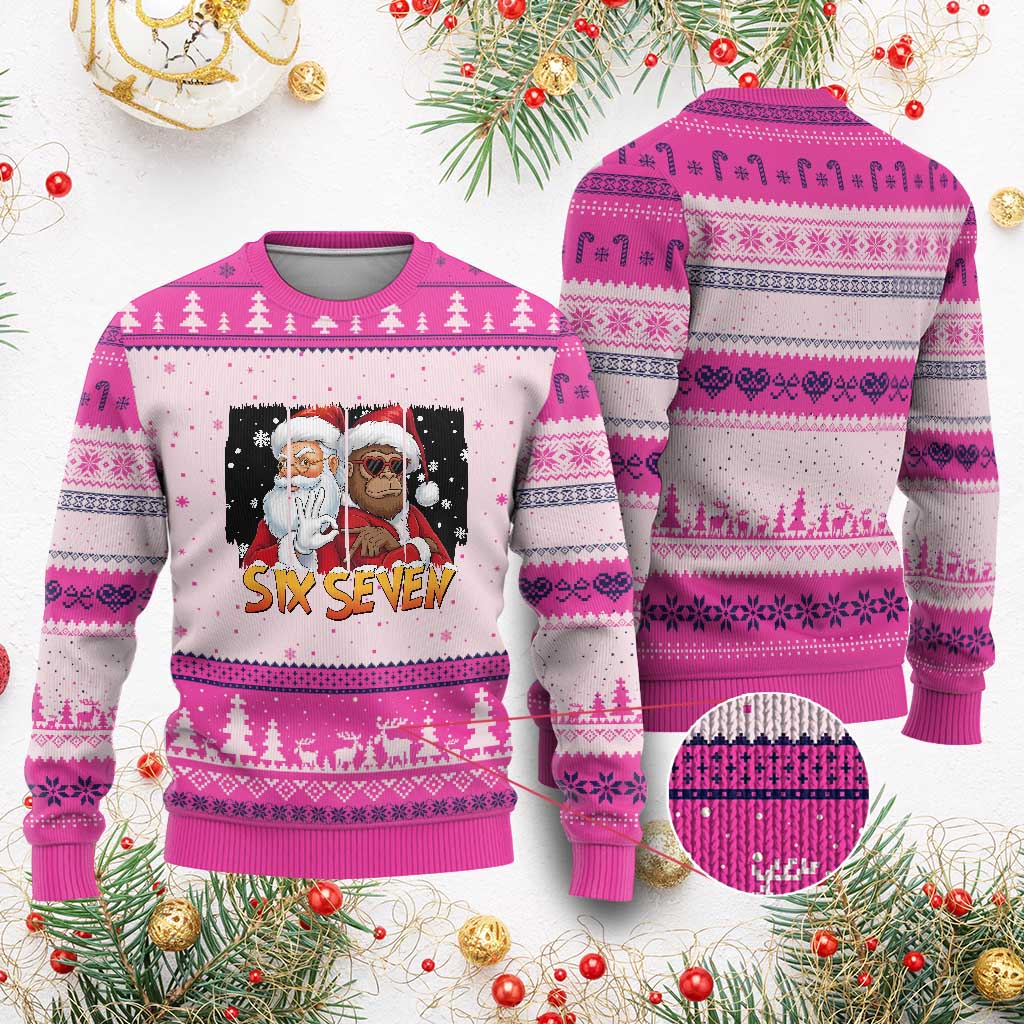 Six Seven Meme Santa Bigfoot Ugly Christmas Sweater 67 Viral Gen Alpha Slang Xmas Gift - Wonder Print Shop