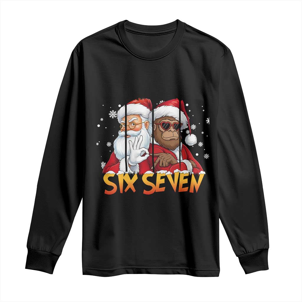 Six Seven Meme Santa Bigfoot Long Sleeve Shirt 67 Viral Gen Alpha Slang Christmas Gift - Wonder Print Shop