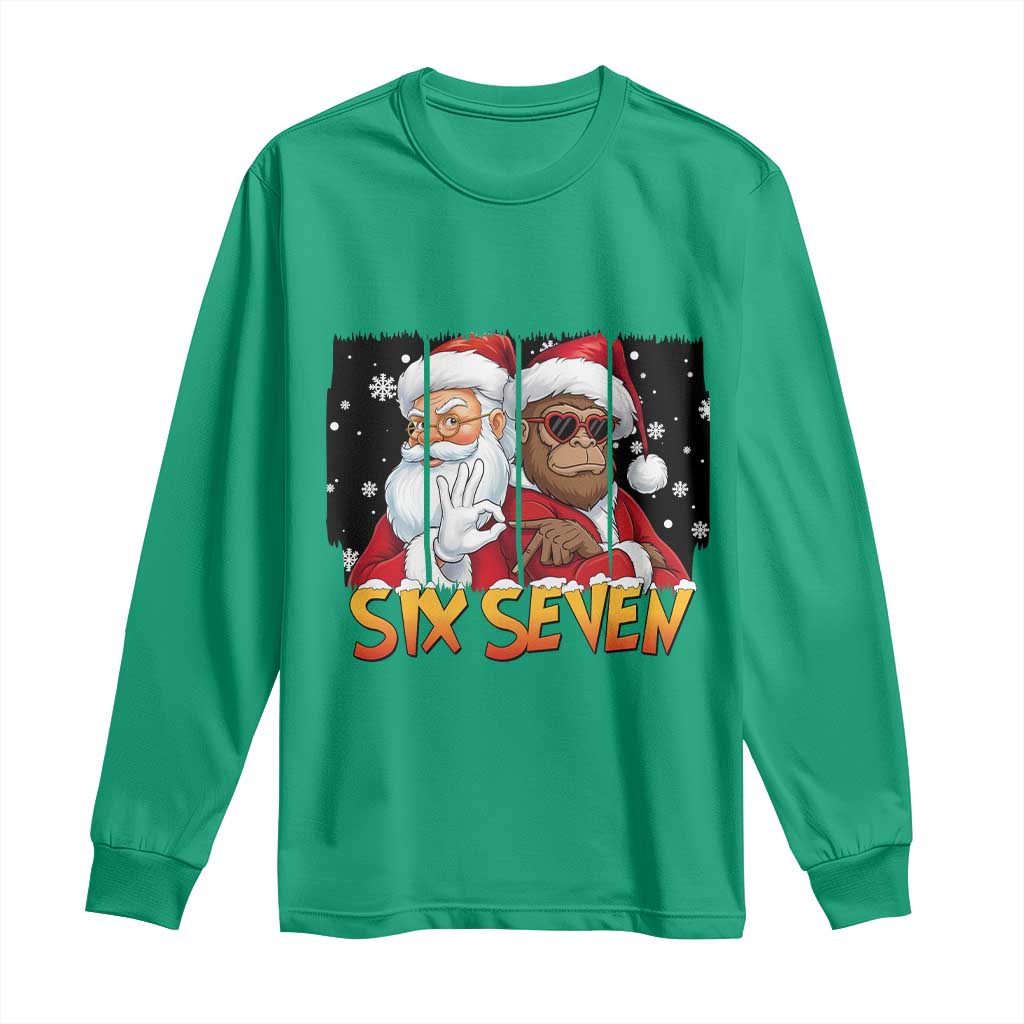 Six Seven Meme Santa Bigfoot Long Sleeve Shirt 67 Viral Gen Alpha Slang Christmas Gift - Wonder Print Shop