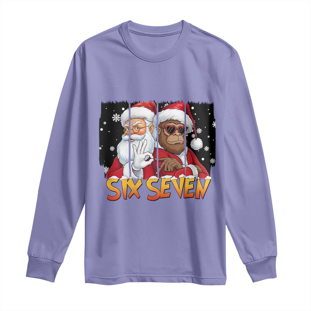 Six Seven Meme Santa Bigfoot Long Sleeve Shirt 67 Viral Gen Alpha Slang Christmas Gift - Wonder Print Shop