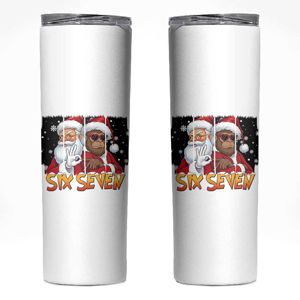 Six Seven Meme Santa Bigfoot Skinny Tumbler 67 Viral Gen Alpha Slang Christmas Gift - Wonder Print Shop