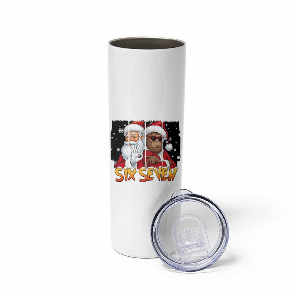 Six Seven Meme Santa Bigfoot Skinny Tumbler 67 Viral Gen Alpha Slang Christmas Gift - Wonder Print Shop