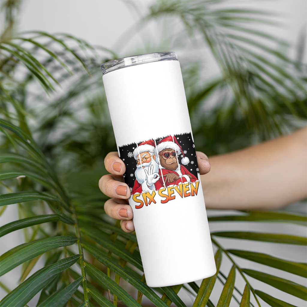 Six Seven Meme Santa Bigfoot Skinny Tumbler 67 Viral Gen Alpha Slang Christmas Gift - Wonder Print Shop