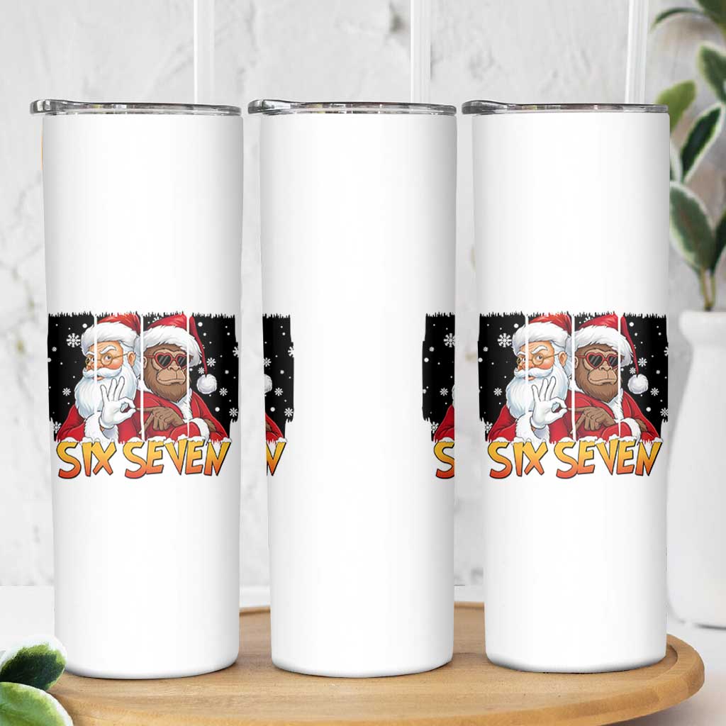 Six Seven Meme Santa Bigfoot Skinny Tumbler 67 Viral Gen Alpha Slang Christmas Gift - Wonder Print Shop