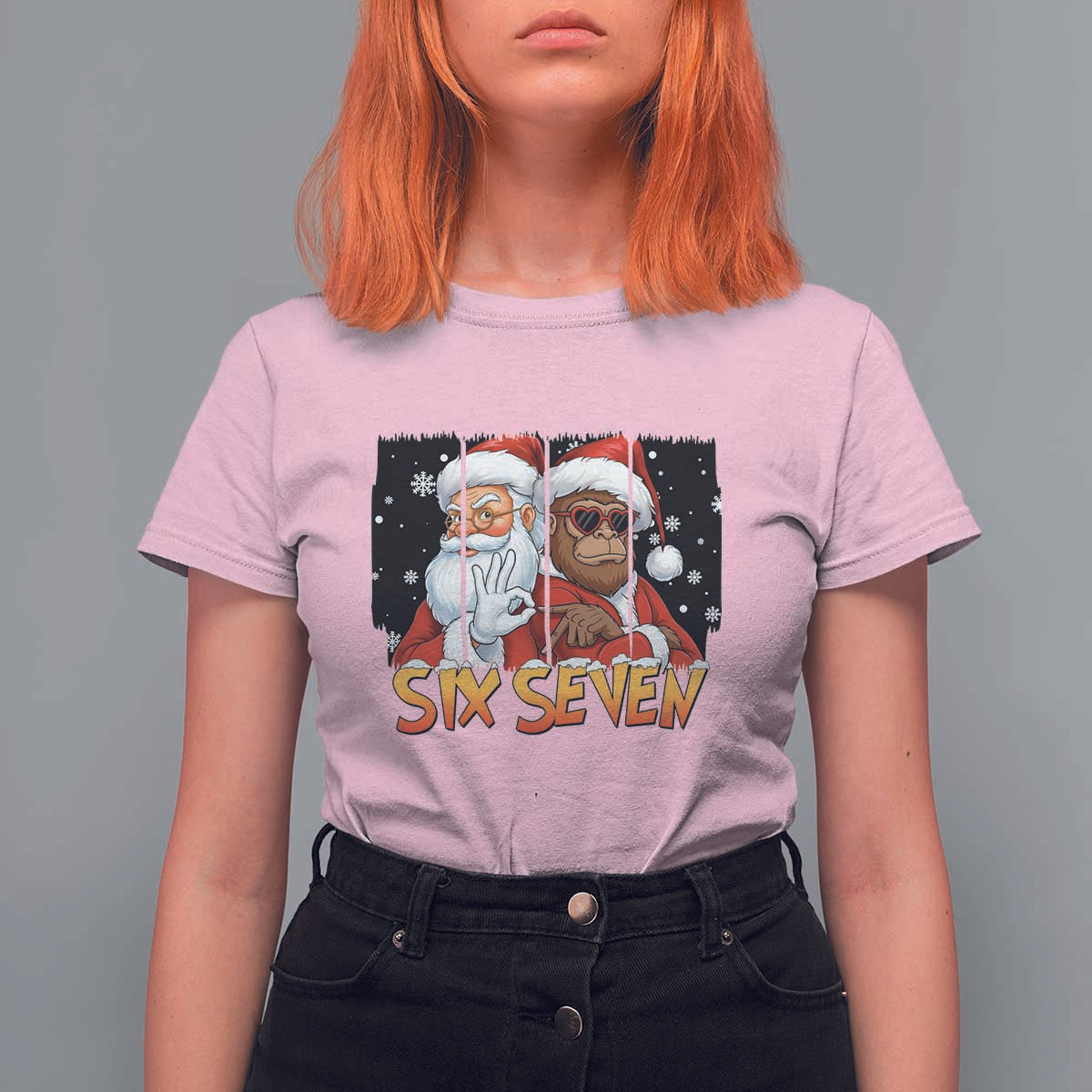 Six Seven Meme Santa Bigfoot T Shirt For Women 67 Viral Gen Alpha Slang Christmas Gift - Wonder Print Shop