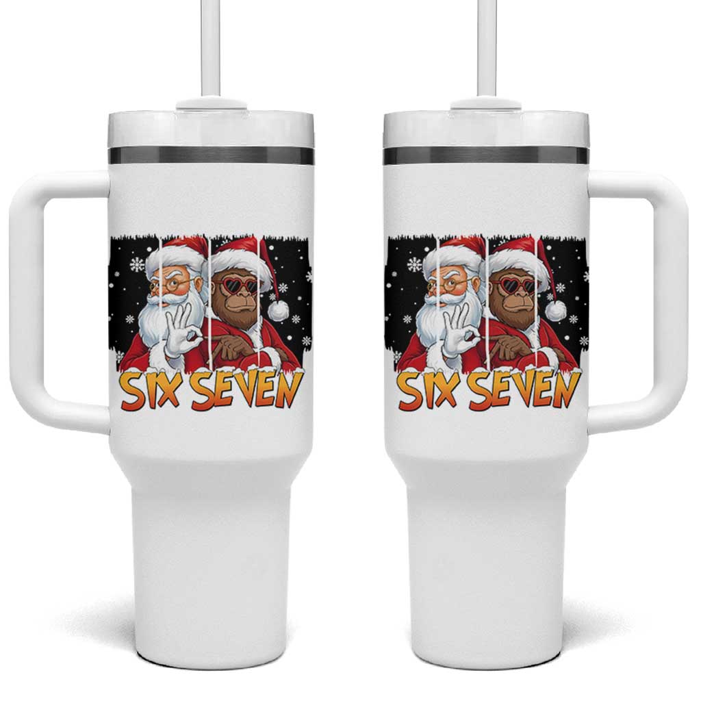 Six Seven Meme Santa Bigfoot Tumbler With Handle 67 Viral Gen Alpha Slang Christmas Gift - Wonder Print Shop
