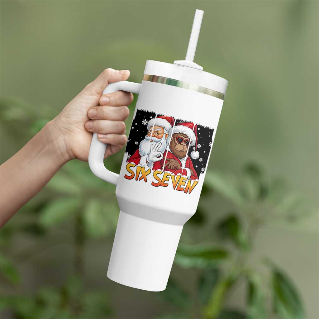 Six Seven Meme Santa Bigfoot Tumbler With Handle 67 Viral Gen Alpha Slang Christmas Gift - Wonder Print Shop