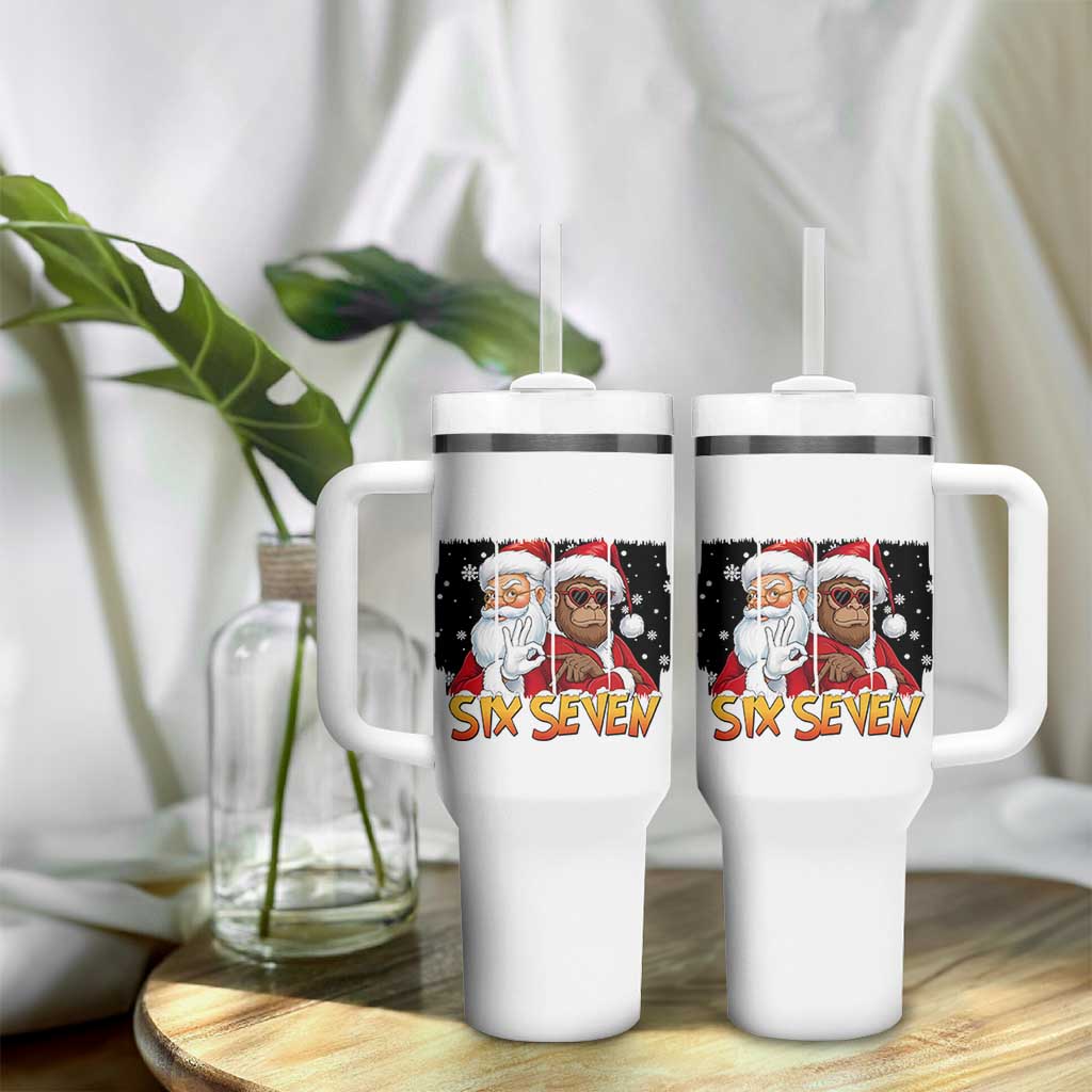 Six Seven Meme Santa Bigfoot Tumbler With Handle 67 Viral Gen Alpha Slang Christmas Gift - Wonder Print Shop